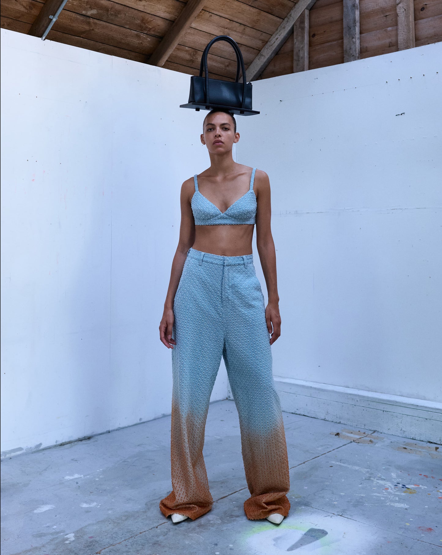 Perforated Denim Bra