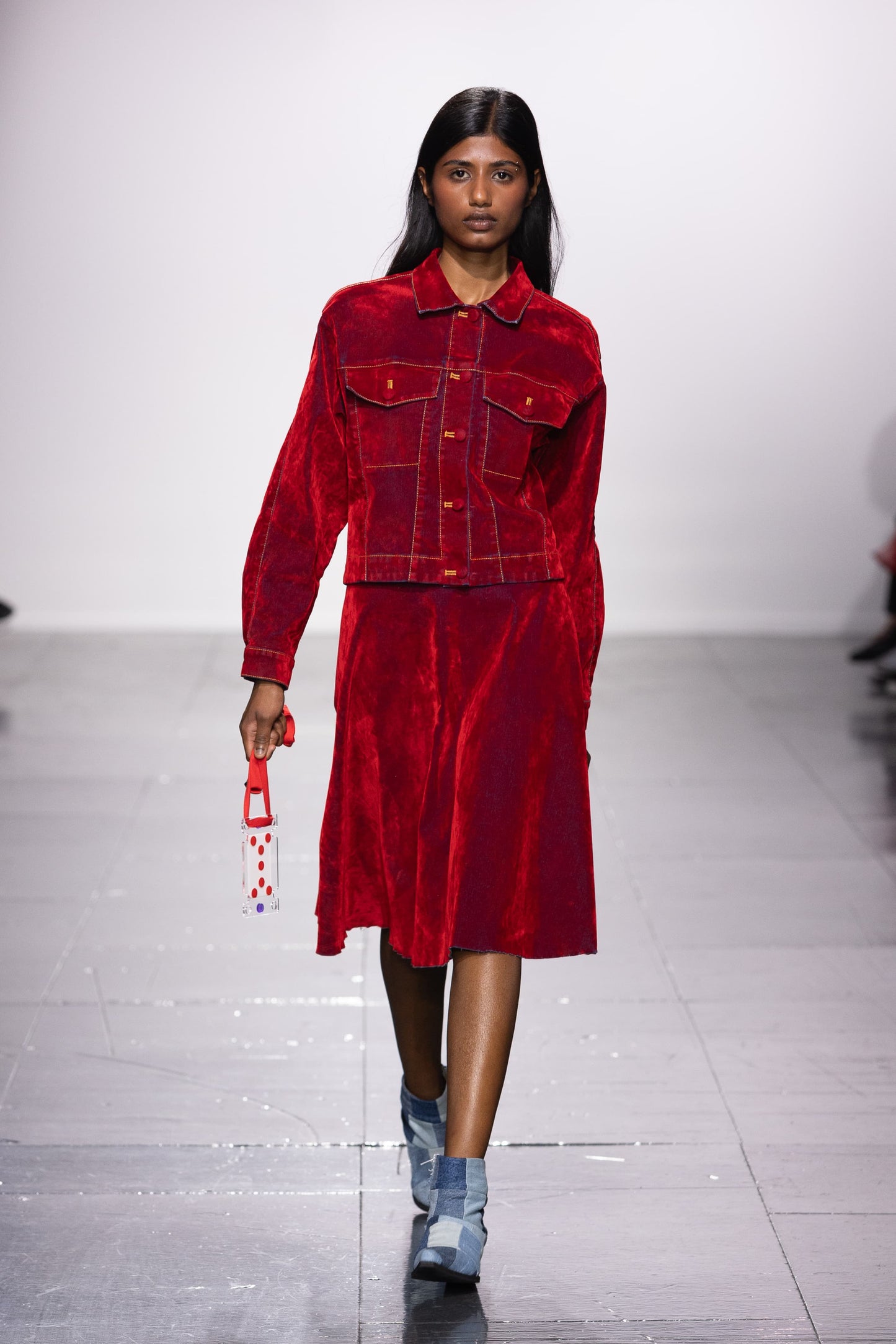 Denim Jacket in Red Velour